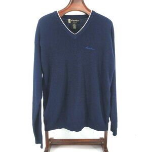 Eddie Bauer Sweater Mens L Blue Golf V Neck Pullover Cotton Athleisure